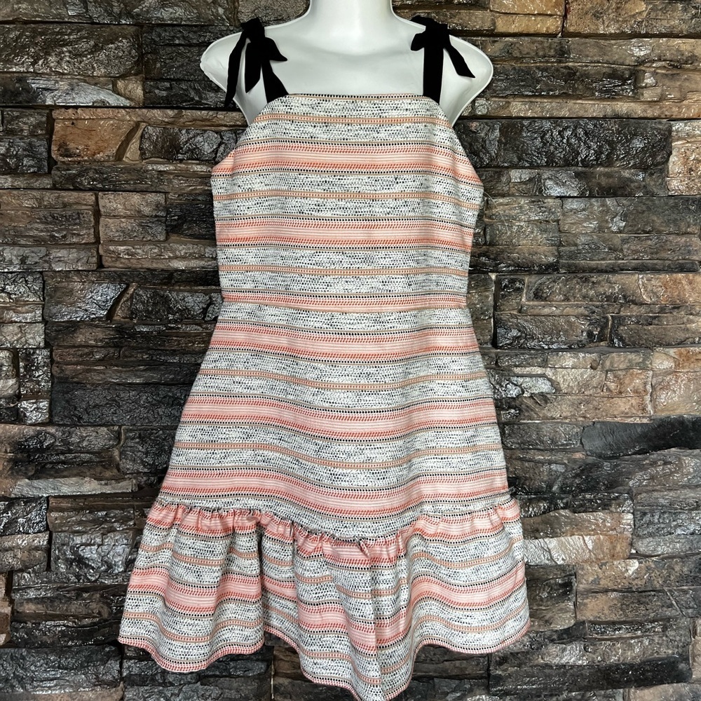 Charming Pink and White Striped Kids Dress with Black Bow Details